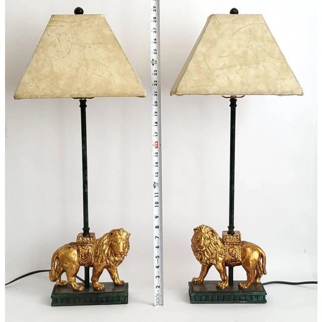 Maitland - Smith Lamps Gold Leaf Lions & Shades Pair For Sale - Image 4 of 12