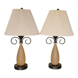 Pair of Frosted Glass and Scrollwork Table Lamps, Early 21st Century For Sale