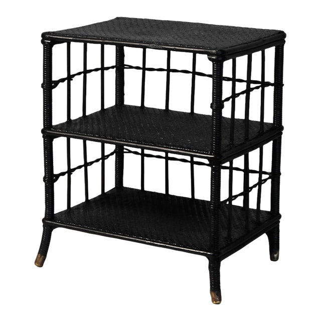 Wicker Shelf Side Table• Vintage For Sale