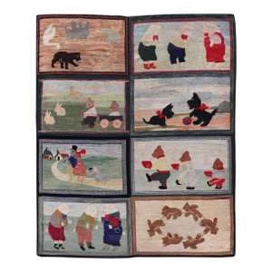 Antique American Hooked Rug With Storybook Figures & Whimsical Design 6'8 X 8'2