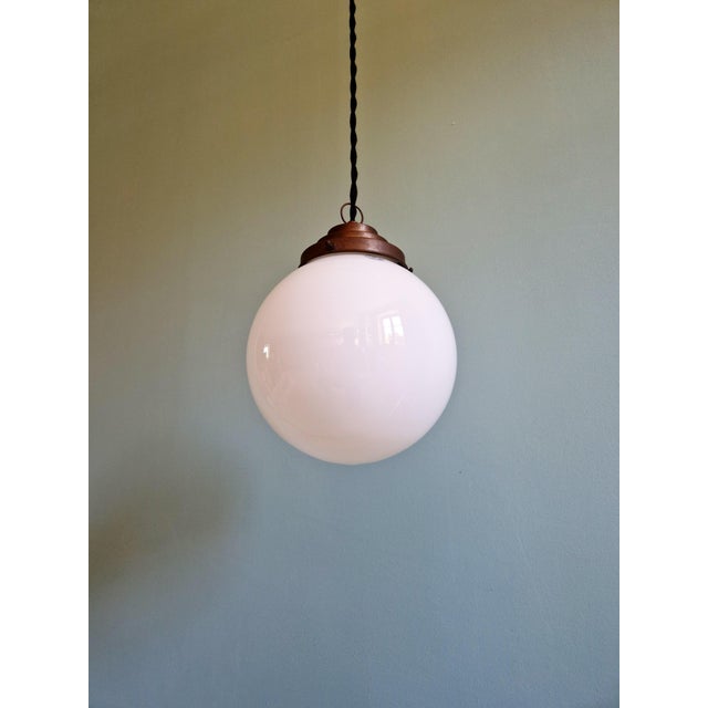 Metal Art Deco Pendant Light in White Opaline Glass from Val Saint-Lambert, Belgium, 1930s For Sale - Image 7 of 14