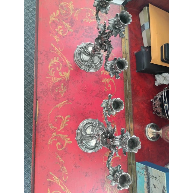 1920s Rococo Elaborated Detailed Rococo Arno Fassi Silver Foliate Pair of Candelabras - Pair For Sale - Image 13 of 13