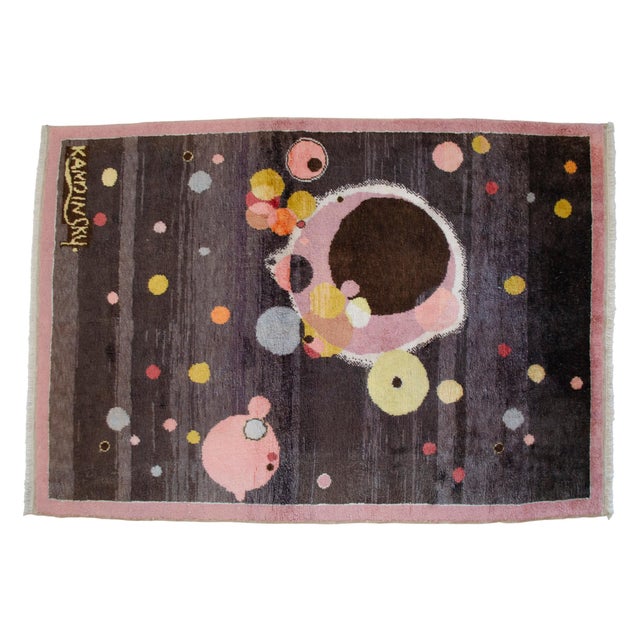 1980s Vintage Kandinsky Style Several Circles Hand Knotted Area Rug For Sale - Image 4 of 17