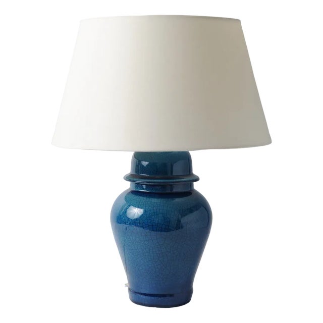 Blue Crackle Glaze Ginger Jar Ceramic Table Lamp, 1960s For Sale