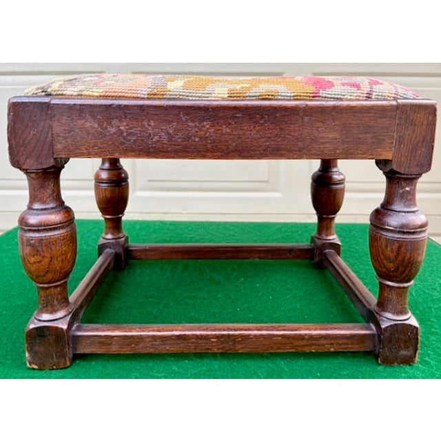 19th Century English Needlepoint Footstool For Sale - Image 4 of 9