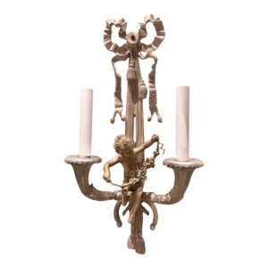 Antique French Gilt Bronze Figural Cherab Two Light Sconce Bronze Louis XVI Vers