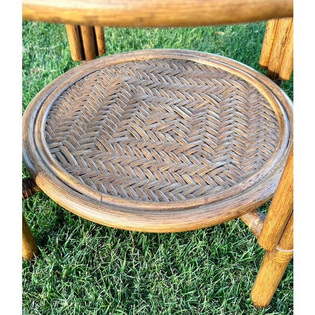 1970s 1970s Boho Chic Rattan Round Table Set For Sale - Image 5 of 9