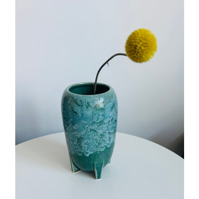 1940s Nelson McCoy Ceramic Vase Signed Art Deco Space Age For Sale - Image 4 of 7