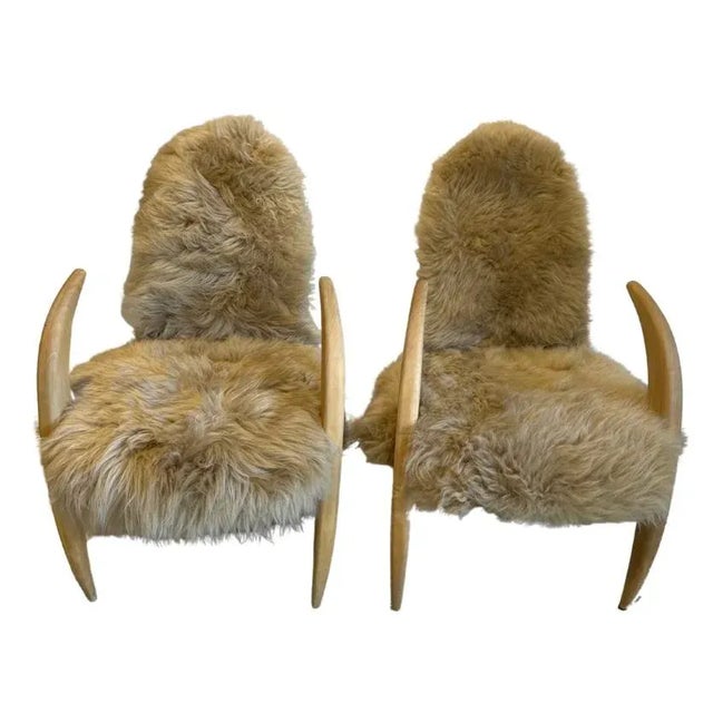 1980s Pair of Sheep Skin "Tusk" Chairs For Sale - Image 4 of 7