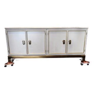Faux Leather and Brass Buffet Attributed to Mastercraft Circa 1980 For Sale