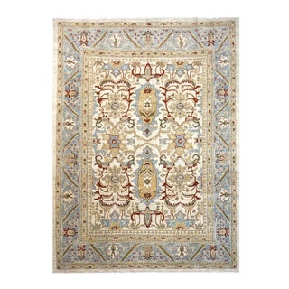 Persian Sultanabad Wool 8 x 10 Ivory, Blue, Red & Tan Handmade Area Rug #1140622 For Sale
