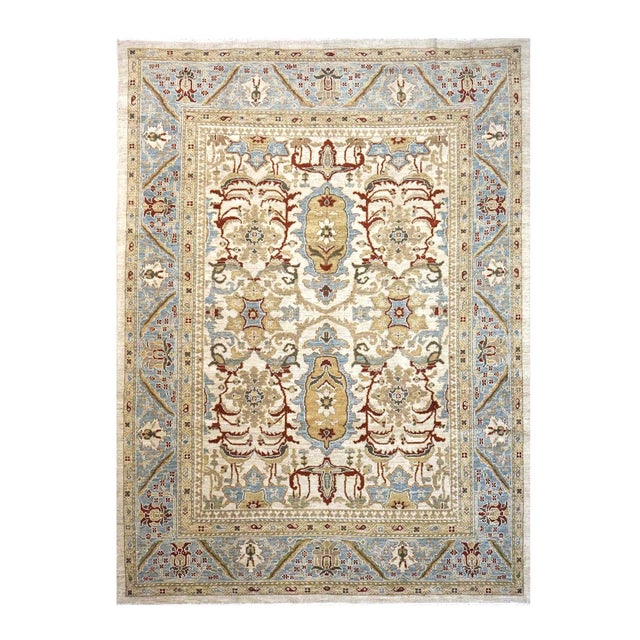 Persian Sultanabad Wool 8 x 10 Ivory, Blue, Red & Tan Handmade Area Rug #1140622 For Sale