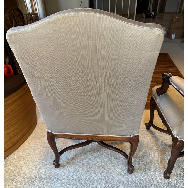 Taupe 1980s Guy Chaddock French Régence / Louis XV Style Walnut Armchairs - A Pair For Sale - Image 8 of 11