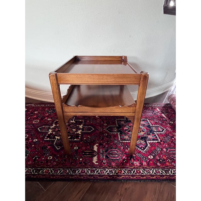 Wood Vintage Georgian Style Two-Tier Mahogany Side Table 26” Height, Scalloped Apron Edge, Tea Table For Sale - Image 7 of 12