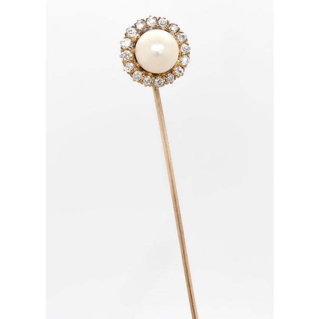 Metal Vintage Mid-Century 14k Gold, Mabe Pearl, and Diamond Stickpin For Sale - Image 7 of 12