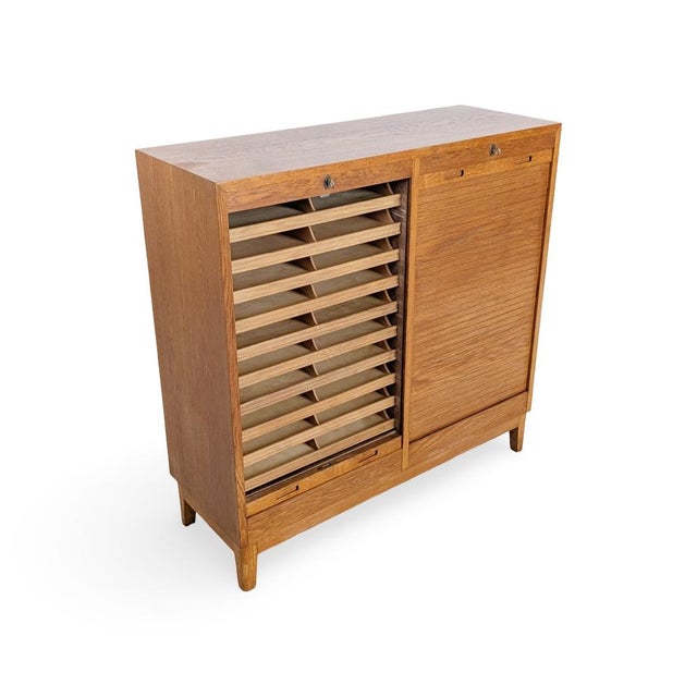Mid-Century Modern Roller Shutter Cabinet in Oak For Sale - Image 4 of 14