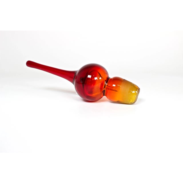 Yellow 1960's Handblown Spiral Amberina Crackle Glass Decanter For Sale - Image 8 of 11