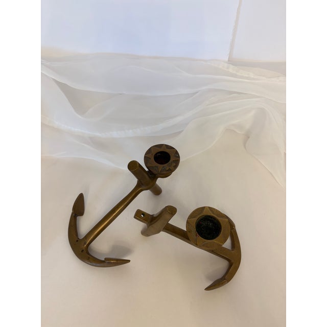 Vintage Brass Anchor Candle Holders-a Pair For Sale In Boise - Image 6 of 7