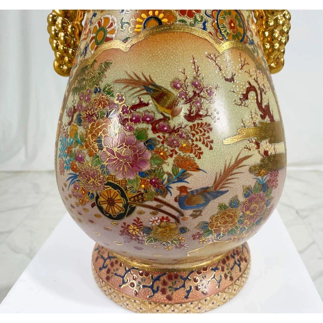 Vintage Chinoiserie Japanese Satsuma Ceramic Hand Painted Vase For Sale - Image 9 of 13