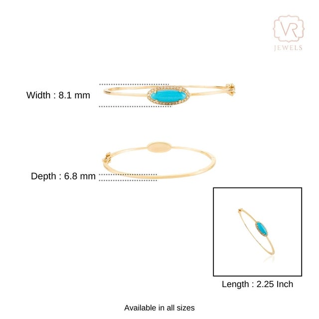 Mid 20th Century 2.22 Ct Turquoise Halo Diamond Contemporary Bangle in 14k Gold For Sale - Image 9 of 13