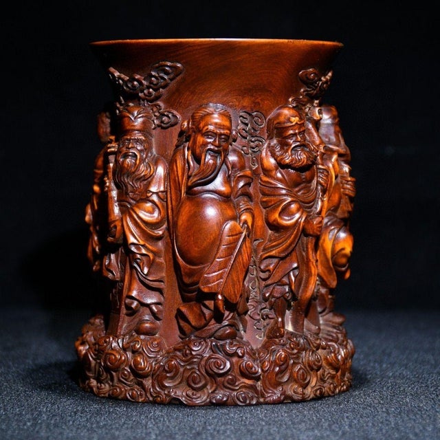Late 20th Century Finely Carved Boxwood Eight Immortals Pen Holder For Sale - Image 4 of 8