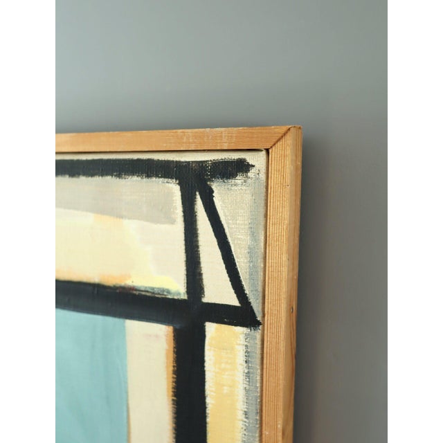 Textile 1957 Mid-Century Modern 'Figure in Constructed Room' Geometric Abstract Figurative Oil Painting by Swedish Artist Bertil Berntsson (1921-2002), Framed For Sale - Image 7 of 11