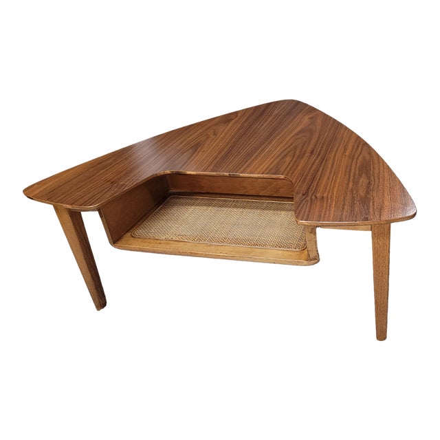 1960s Vintage Walnut Guitar Pick Coffee Table With Cane Shelf Chairish