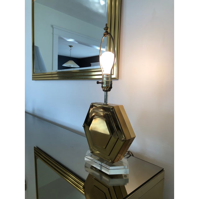 Campaign 1970’s Hollywood Regency Brass Hexagon Lamp For Sale - Image 3 of 7