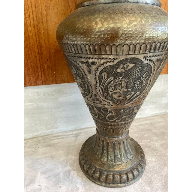 Late 20th Century Hammered Metal Indian Sanskrit Floor Vase For Sale - Image 4 of 12