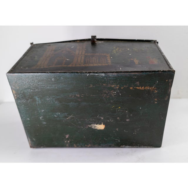 19th Century Folk Art Americana Primitive Toleware Document Box With Church and Figures For Sale - Image 16 of 16