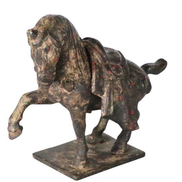 Vintage cast iron statue of a Chinese Tang Dynasty war horse, by Wony Japan. This example is in very good, original,...