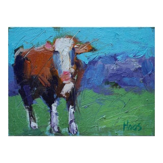 Modern Abstract Cow, Oil Painting Small For Sale
