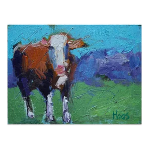 Modern Abstract Cow, Oil Painting Small