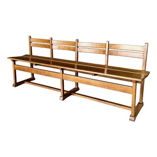 Mid-Century Handcrafted Oak 4-Seater Bench, Belgium, 1950s For Sale