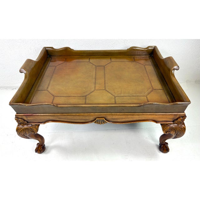 Vintage Leather Galley Tray Coffee Table After Ralph Lauren For Sale - Image 4 of 12