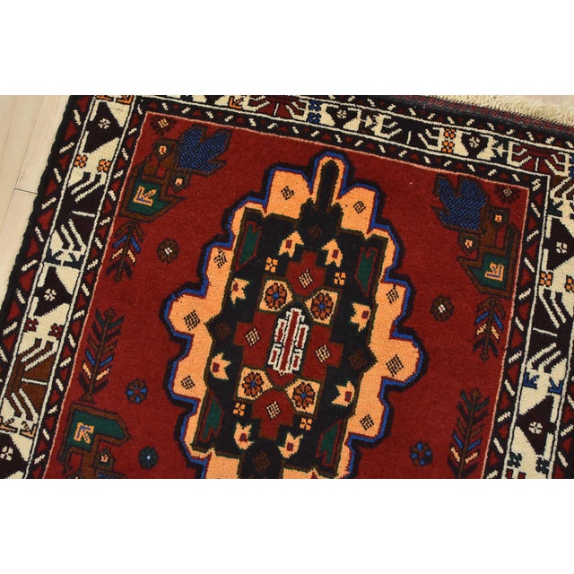 1990s Baloch Rug 2’11” X 5’1′ Red Wool Vintage Tribal Hand-Knotted Oriental Carpet For Sale - Image 5 of 9