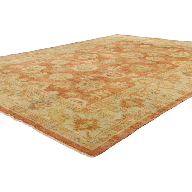 50536 Vintage Modern Oushak Turkish Rug, 08'07 x 11'02. A radiant homage to the artistry of Anatolian weaving, this hand-...