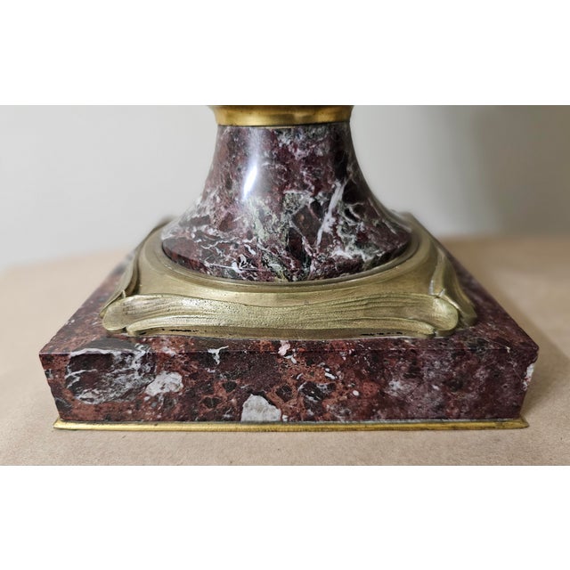 Early 20th Century Pair Early 20th C. Louis XVI Style Mottled Lavender Marble and Gilt Bronze Ormolu Covered Urns For Sale - Image 5 of 13