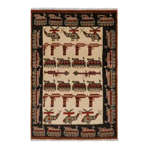 Rug & Kilim’s Modern Tribal Rug in Beige With War Pictorials