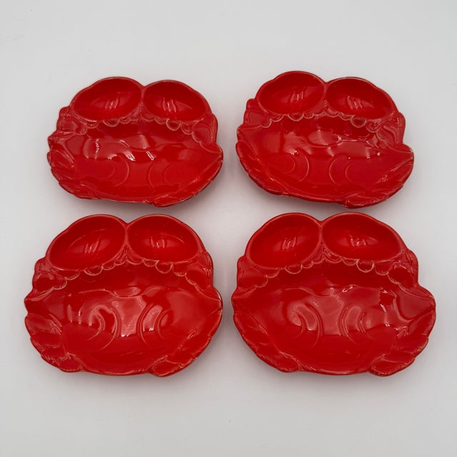 Ruby Red 1950s Mid Century Modern Crab Plates "Japan" Ceramic Dish Candy Nut Dip - Set of 4 For Sale - Image 8 of 8