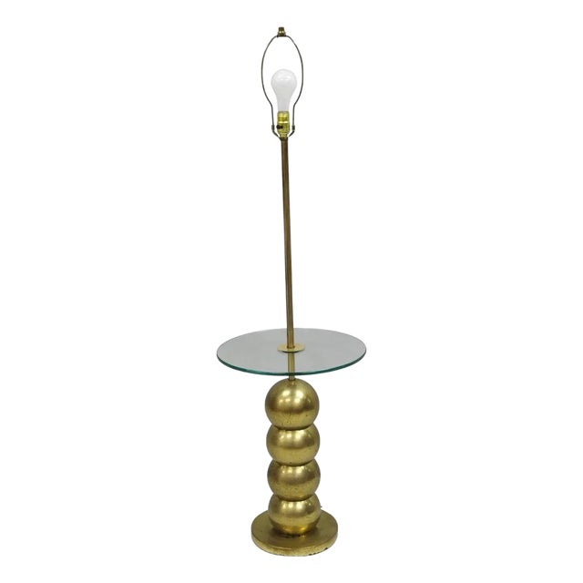 Vintage Mid Century Modern George Kovacs Style Stack Brass Ball Side Table Floor Lamp For Sale