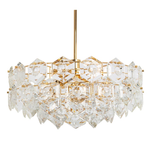 Chandelier Gilt Brass and Crystal Glass from Kinkeldey, Germany, 1970s For Sale