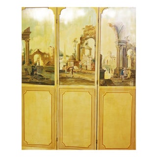 Antique Oil on Canvas Trifold Floor Screen For Sale