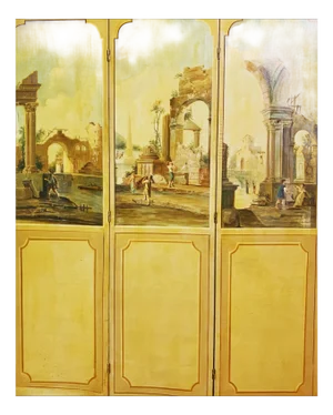 Antique Oil on Canvas Trifold Floor Screen