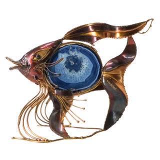 Brutalist Brass Fish Lamp, 1980 For Sale