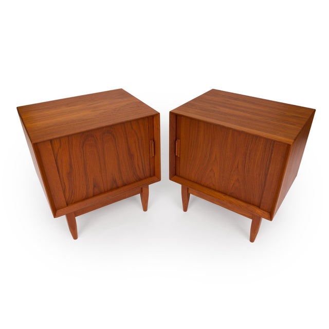 Wood Vintage 1960s Danish Mid Century Svend Åge Madsen Teak Tambour Door Nightstands - Pair For Sale - Image 7 of 17