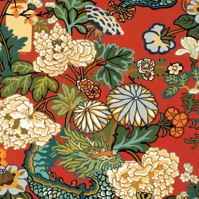 Chinoiserie Sample - Schumacher Chiang Mai Dragon Wallpaper in Lacquer For Sale - Image 3 of 4