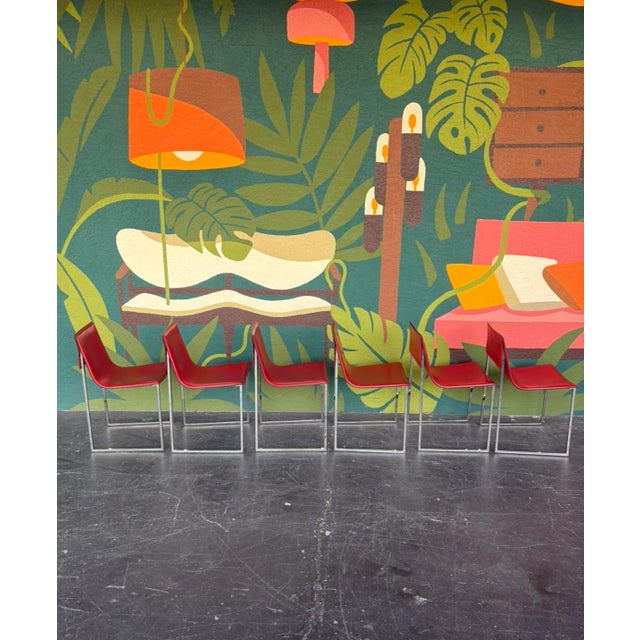 Red Postmod Italian Leather & Chrome Dining Chairs - 6 For Sale - Image 8 of 13