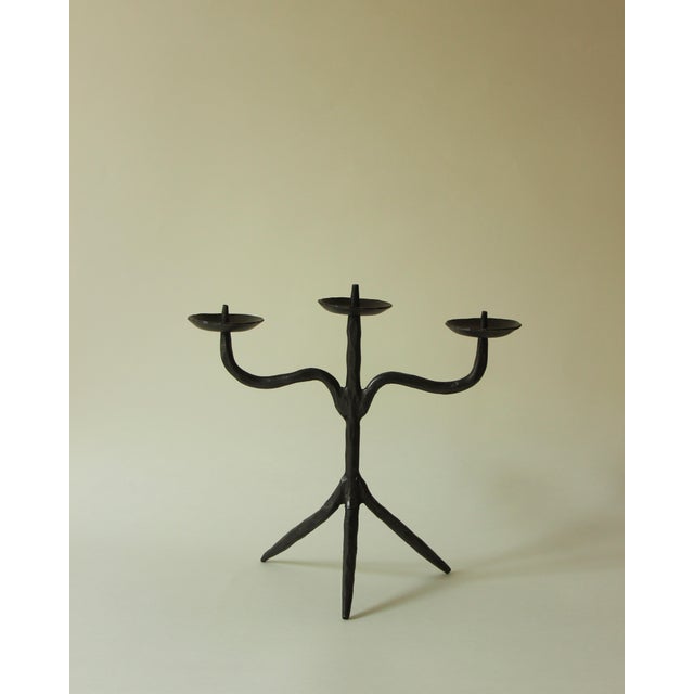 Black Brutalist Candlesticks in Hammered Wrought Iron, 1890s, Set of 2 For Sale - Image 8 of 11