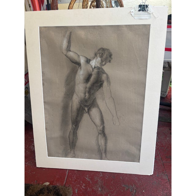1900s Academic Study Nude Male Florentine School - Unsigned Ink For Sale - Image 4 of 8